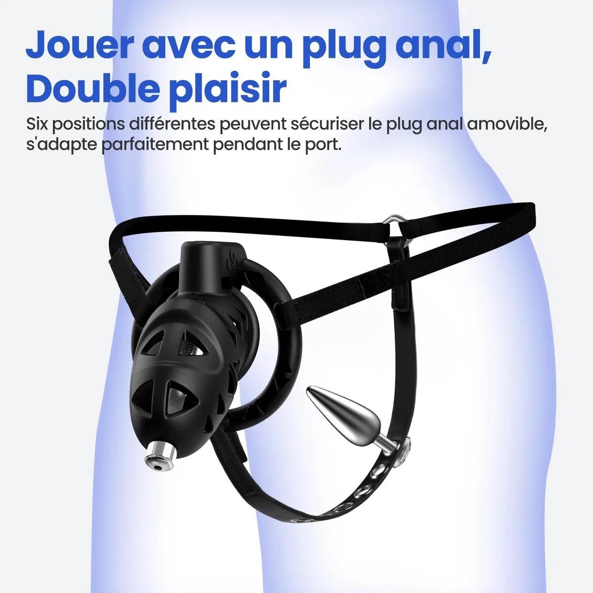 Sex Toýs Homme Couple Cage de Chasteté Pénis avec Chastity Cage Plug,Harnais Réglable et Ceinture de Chasteté avec Anneaux de 3 Tailles avec Accessoires de bondage BDSM