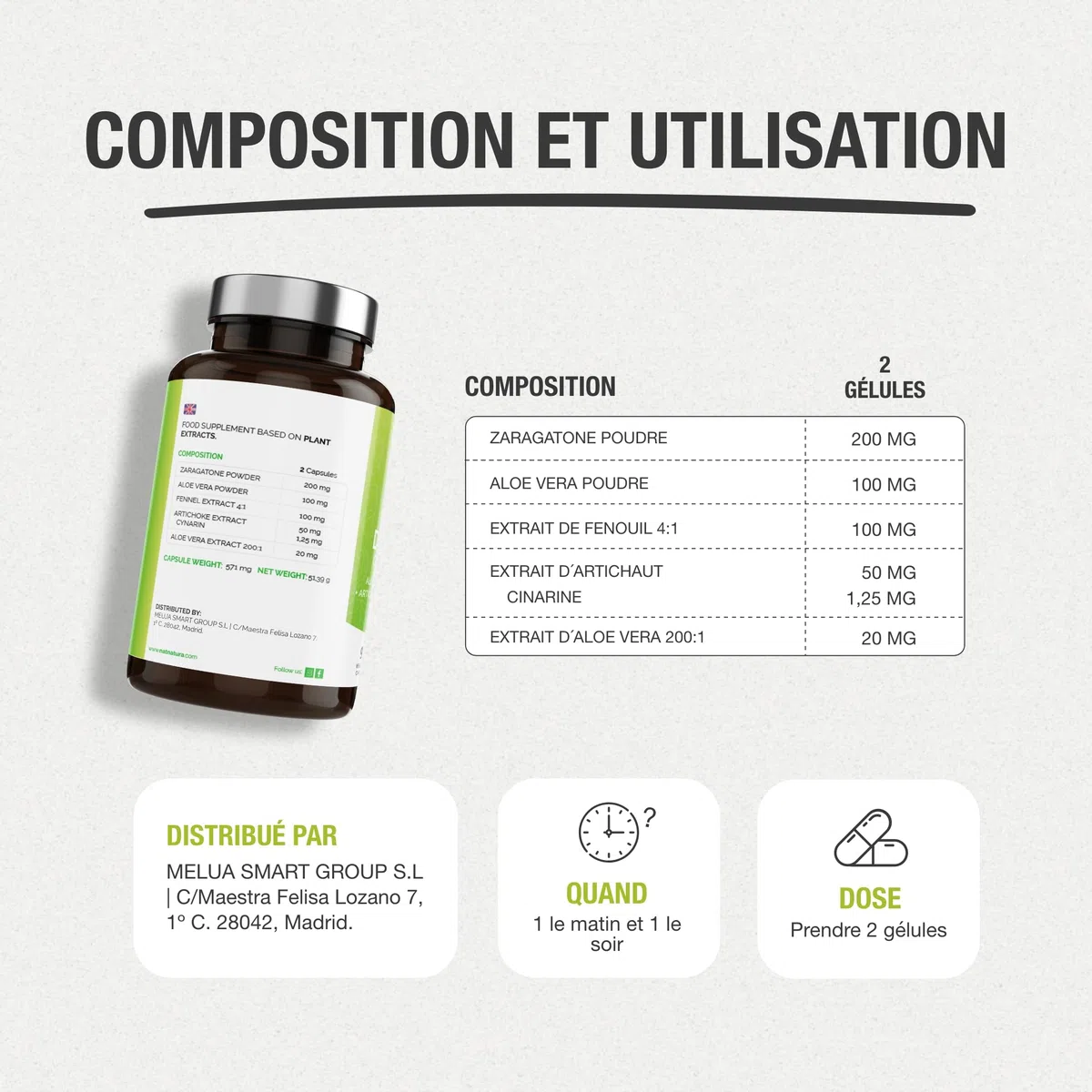 Natnatura Détox Aloe Vera & Artichaut – Fenouil, Psyllium – 90 Gélules – Pour les routines alimentaires irrégulières