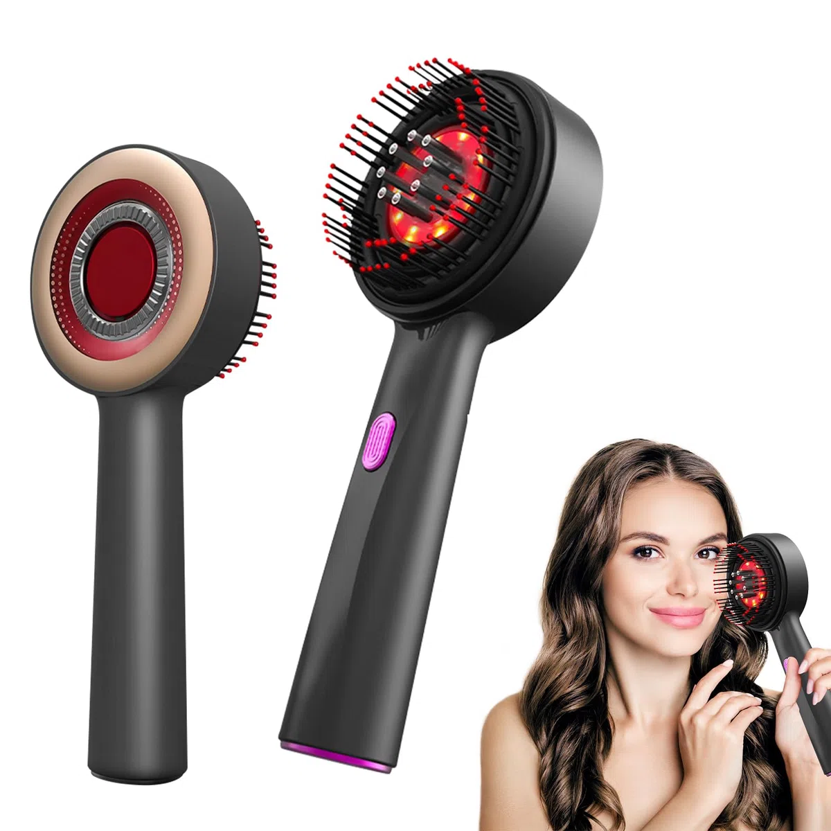 Brosse Massage Cuir Chevelu, Masseur de Tête Électrique, Scalp Massager Applicateur Huile Cheveux avec Lumière Rouge, 3 Modes de Massage, Étanchéité IPX7, pour Détente du Cuir Chevelu (Gris)