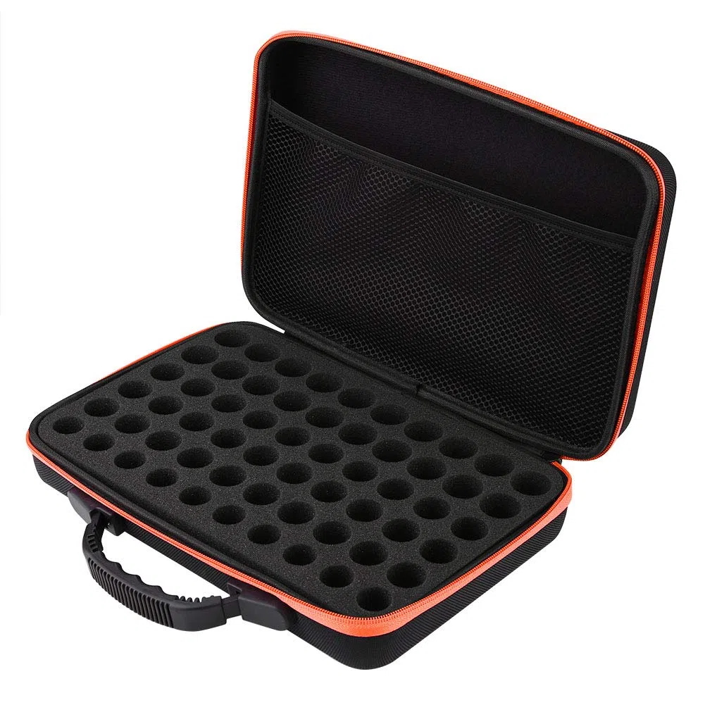 60 Compartiments Boîte Huile Essentielle, Sac de Rangement d'Huile Essentielle en EVA Imperméable Portable Étui de Transport d'Huile Essentielle pour 5ml 10ml 15ml 31x22,5x7,7cm (Orange)