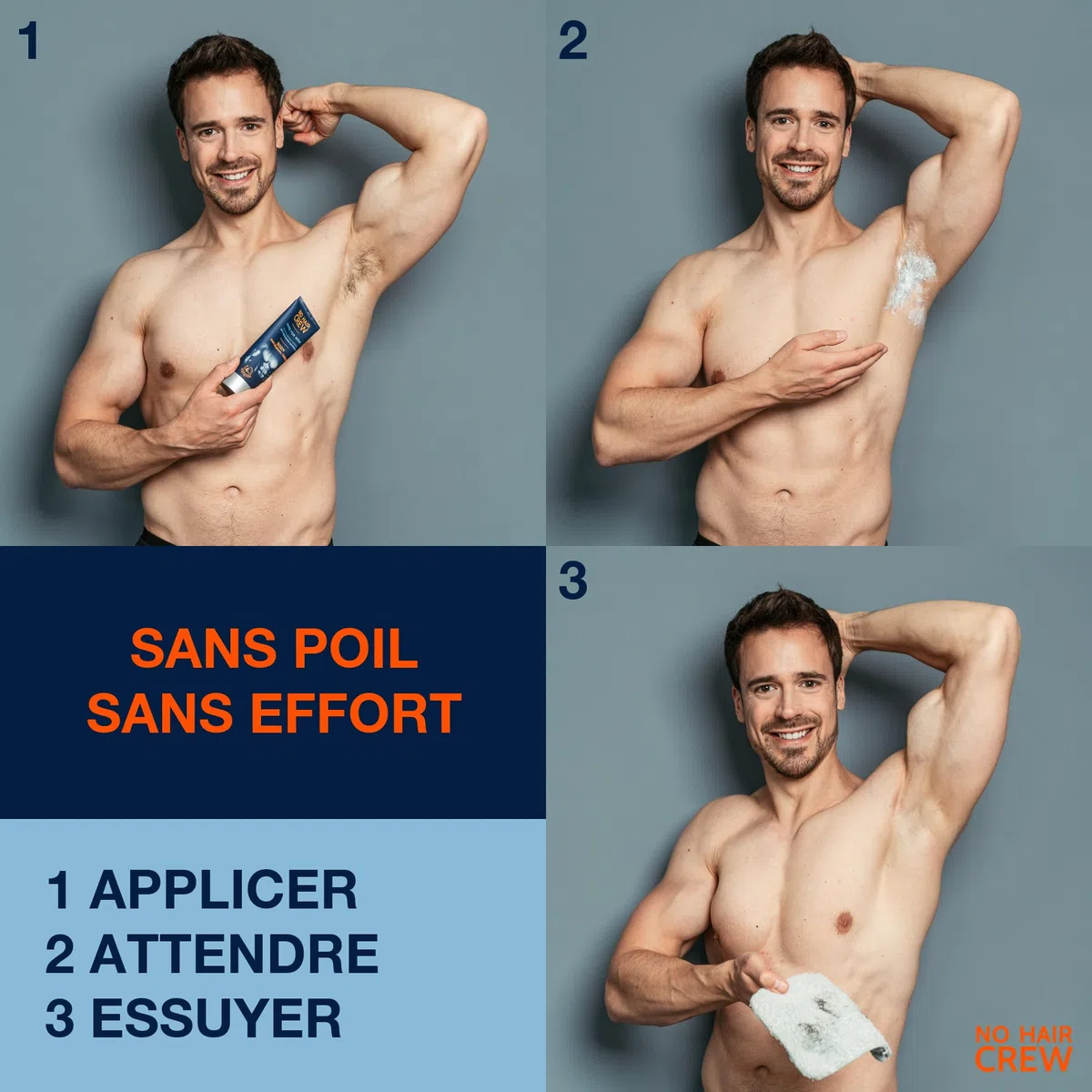 NO HAIR CREW Crème Dépilatoire Corps Homme Lot de 3 (3 x 200 ml) – Épilation Douce pour Torse, Dos et Aisselles – Sans Coupures ni Irritations