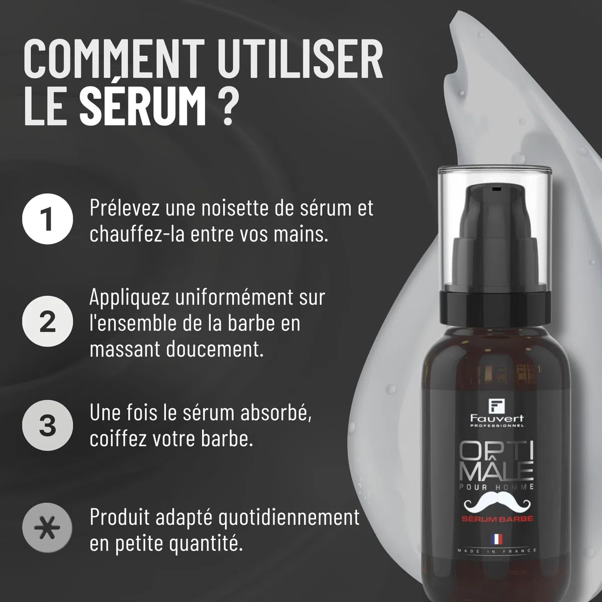 Fauvert Professionnel Sérum Barbe - Soin Barbe Homme Nourrissant & Adoucissant - Produit Barbe Homme - Huile d’Abyssinie et Huile Essentielle de Menthe Poivrée - Fabriqué en France - 100 ml