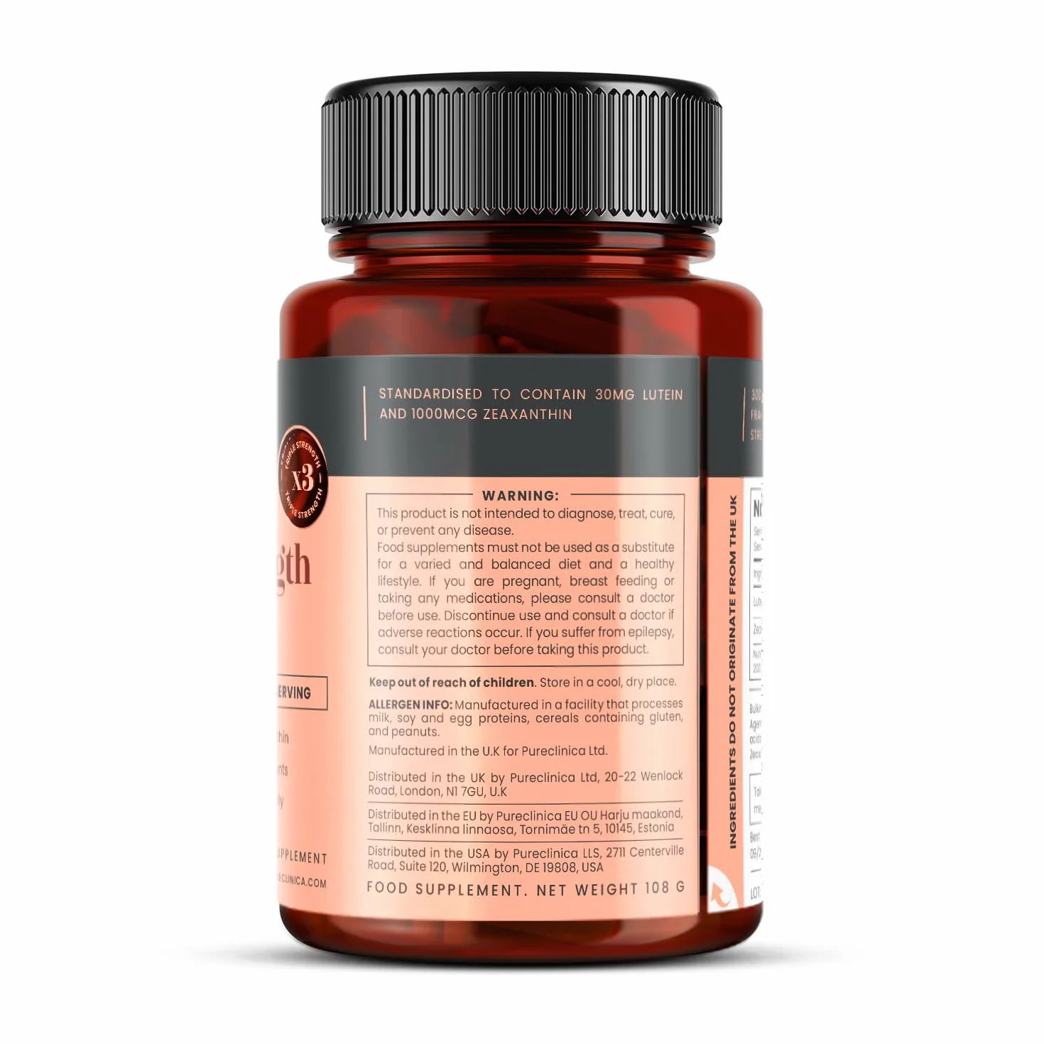Triple Force Lutéine 30 mg x 90 comprimés. Avec 1000 mcg de Zéaxanthine - Fourniture de 3 mois.