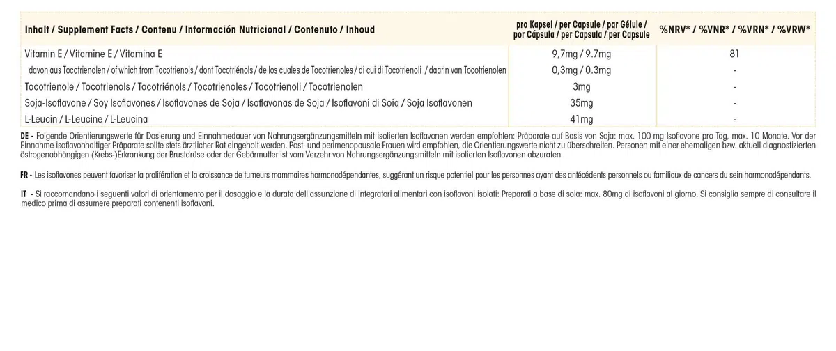 Isoflavones de Soja 35 mg - 250 gélules - Avec vitamine E | Warnke Vitalstoffe - Qualité des pharmacies allemandes