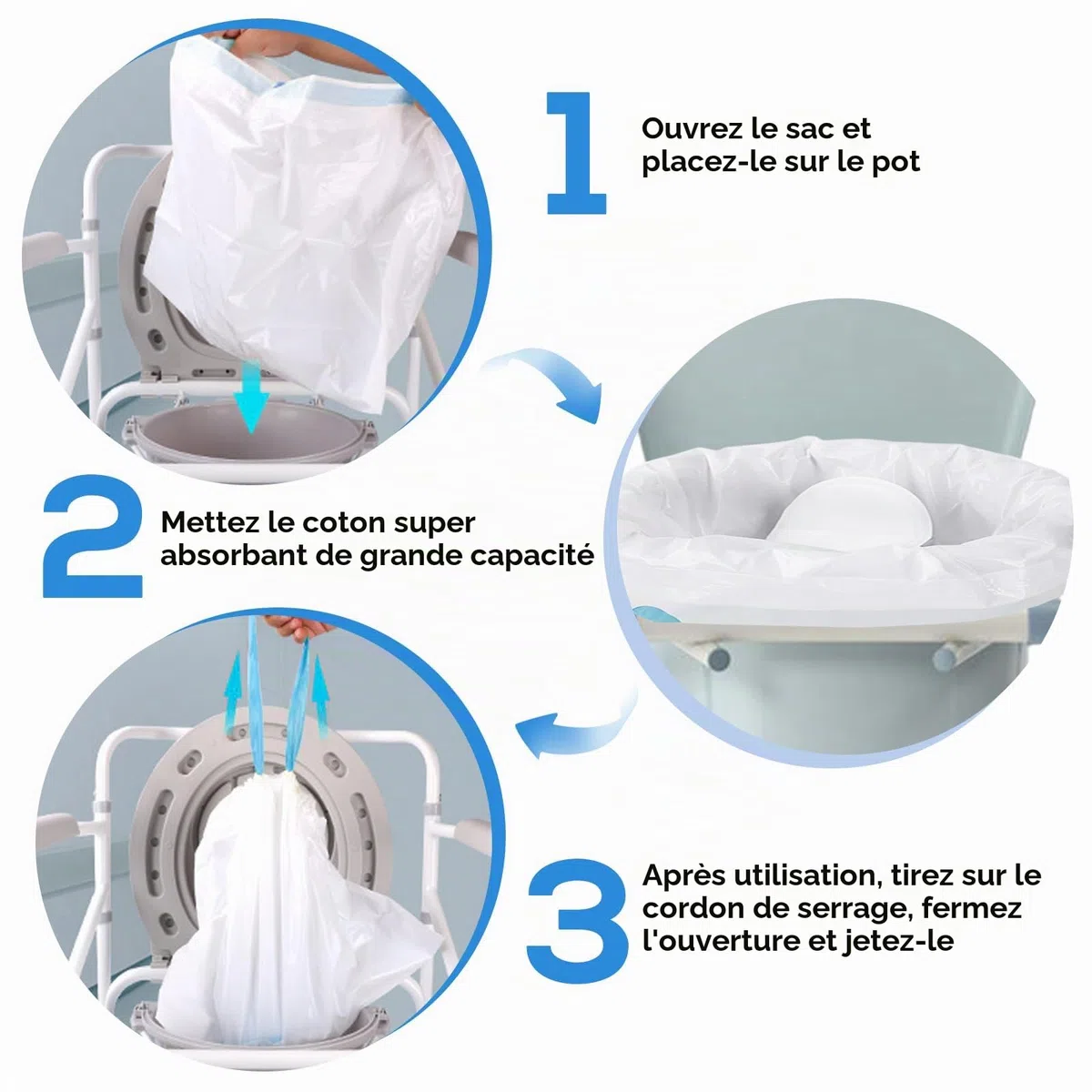 Sacs Chaises Percées: 40 Pièces Sacs De Chaise Percée Et Coussinets Absorbants, Sac Adulte Toilette Sèche, Doublures De Chaise Percée Portables, Sac Hygiénique pour Chaise pour Chaise Percée