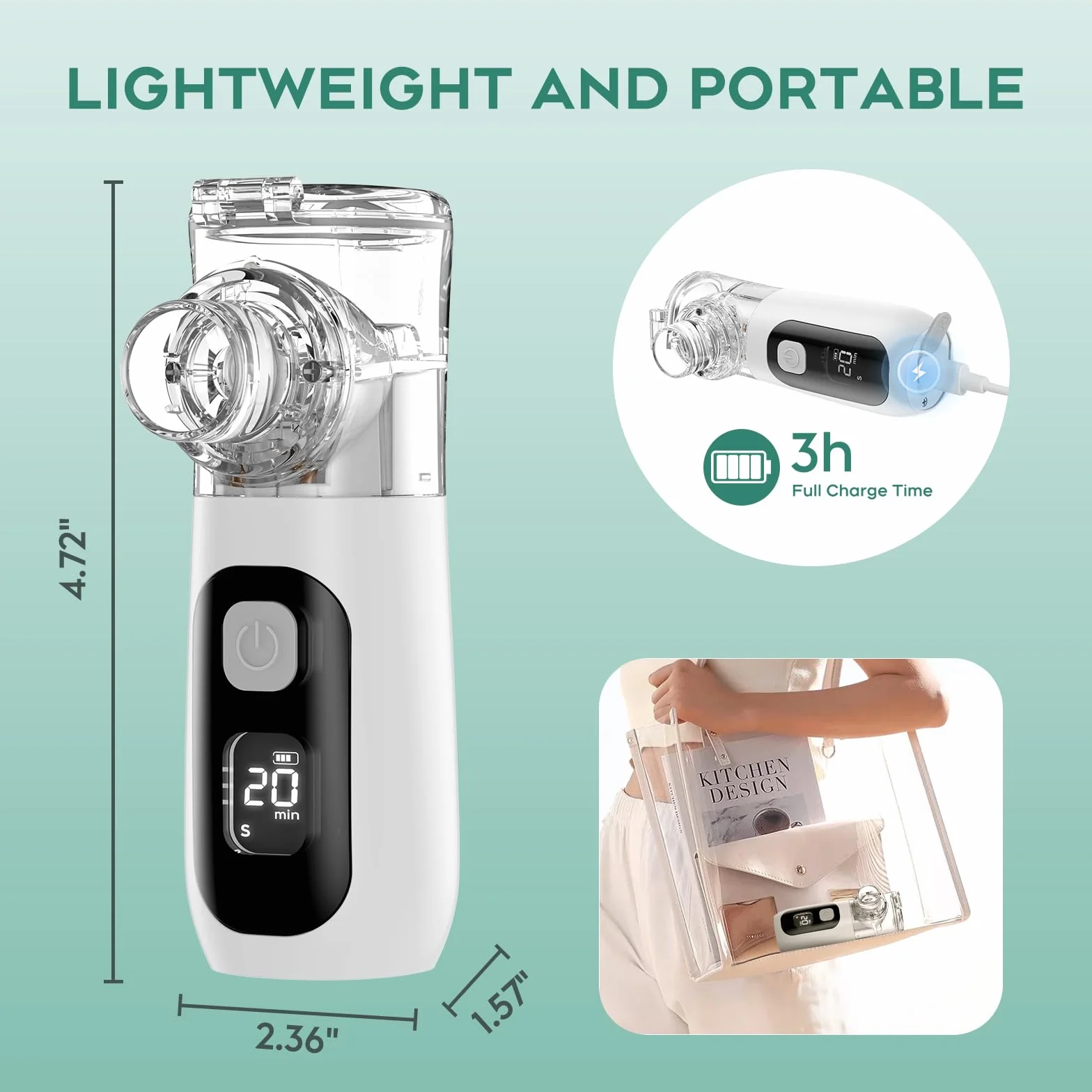 Nebulisateur Inhalateur pour Adultes et Enfants, Berrlly Aerosol Portable, Autonettoyante, Intelligent Affichage Numérique Nébuliseur Silencieux Rechargeable pour la Maison et les Voyages