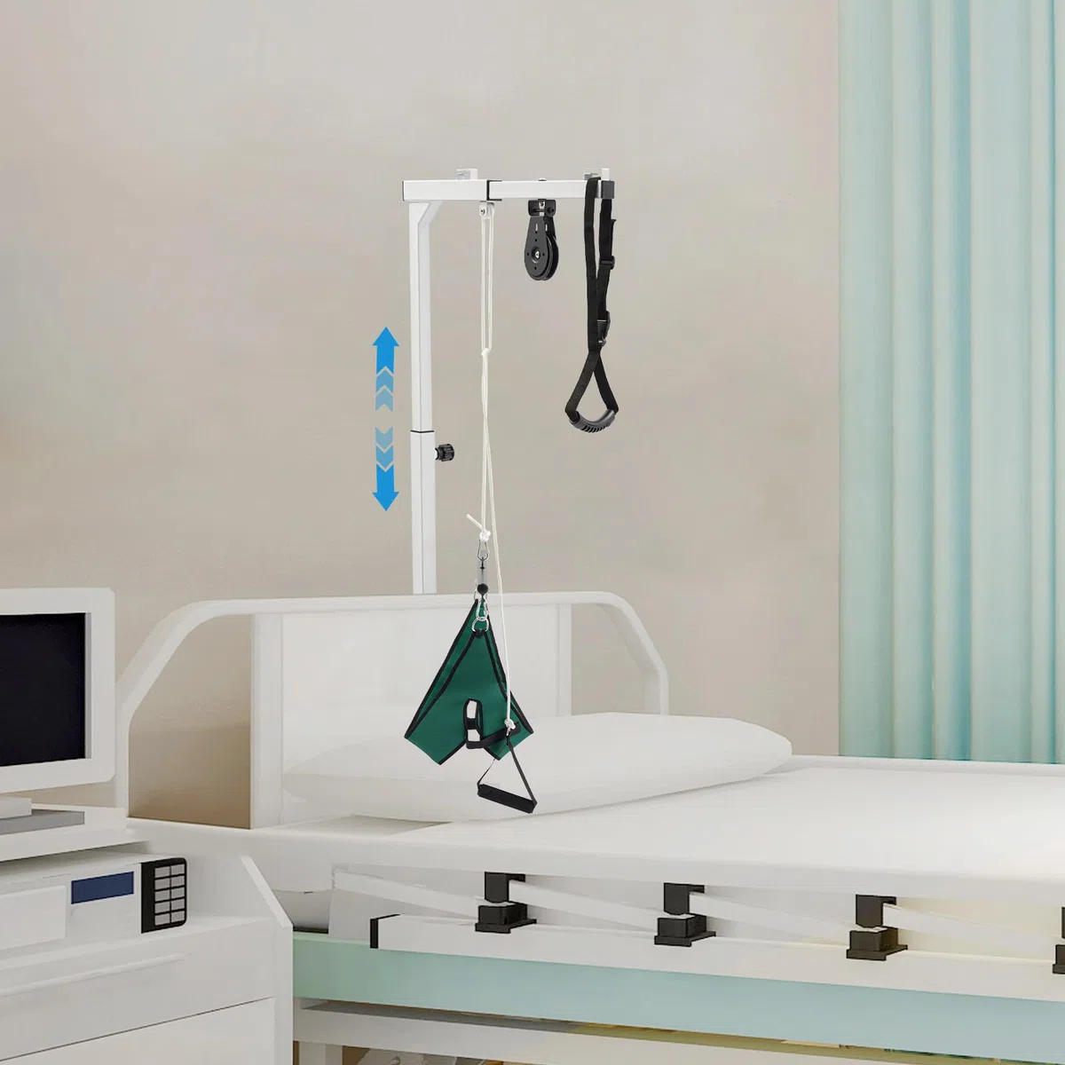 Trapèze de lit à 360° - Barres trapézoïdales médicales pour se lever du lit - Aide au lever du lit - Dispositif de traction pour la nuque - 9 niveaux réglables en hauteur
