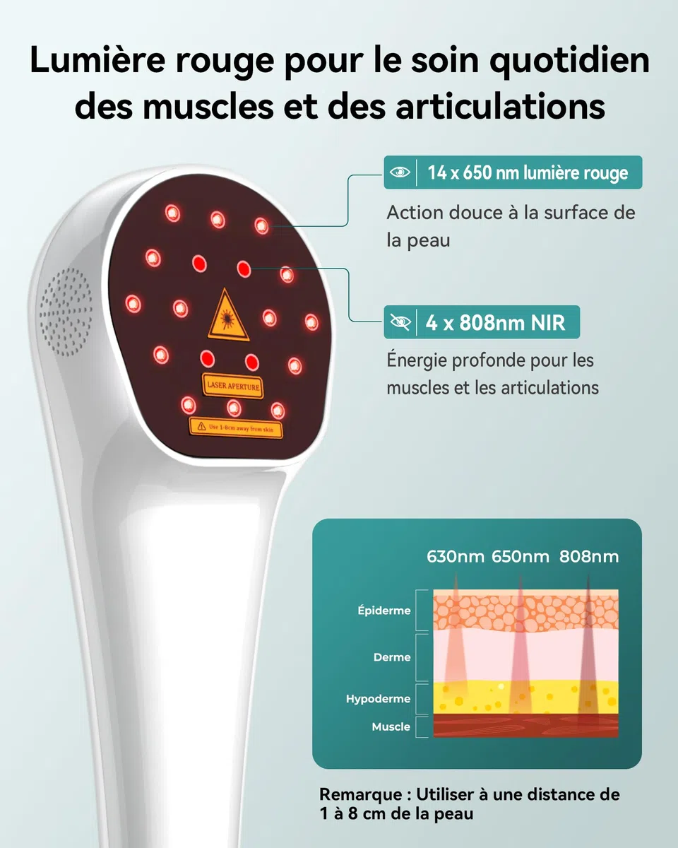 Appareil de lumière rouge froide, Dispositif de thérapie laser à froid, 4000 mAh, 4×808 nm+14×650 nm, 5 modes, 6 minuteries, pour soins musculaires et articulaires, humains et animaux