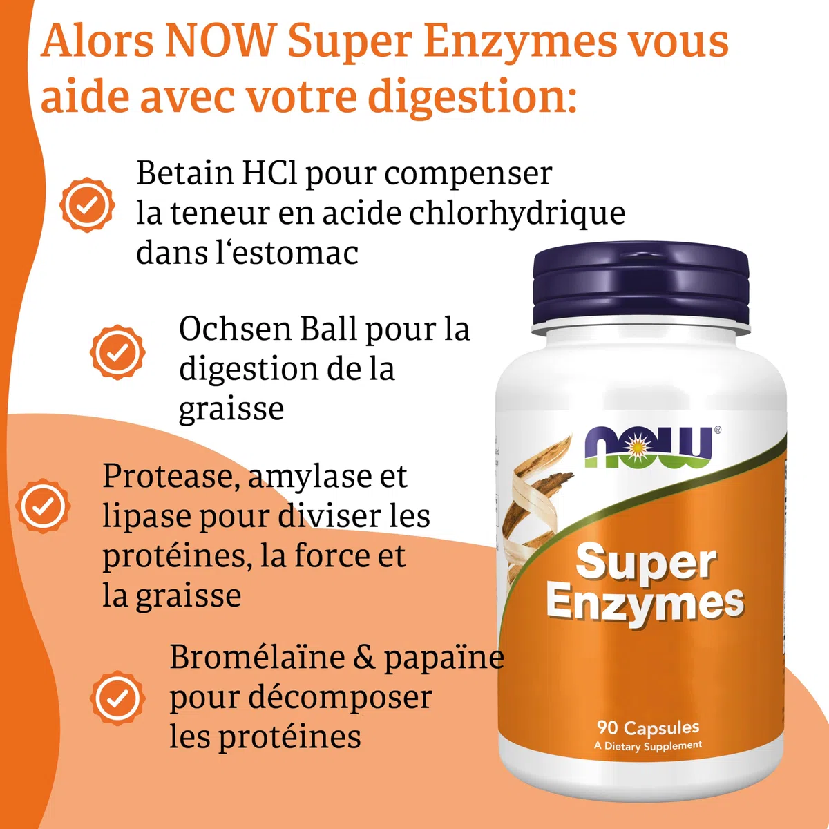 Now Foods, Super Enzyme, 90 Capsules, Testé en Laboratoire, Hautement Dosé, Sans Gluten, Sans Soja, Sans OGM