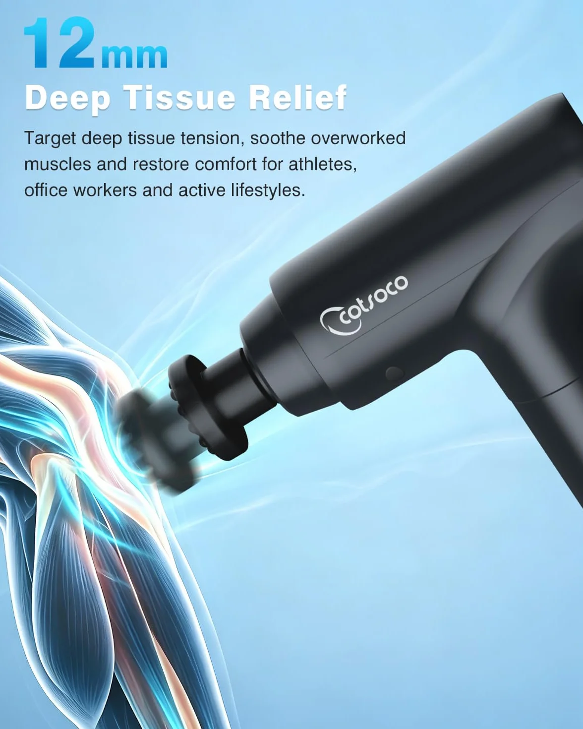 cotsoco Pistolet de Massage Musculaire Silencieux, 9 Têtes, 20 Vitesses, Massage Gun pour Récupération Musculaire, Détente, Cadeau Anniversaire Femme et Homme