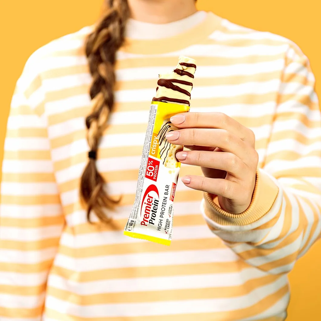 Premier Protein High Protein Bar Crispy Peach 16x40g - High Protein Low Sugar Riegel + Palmölfrei