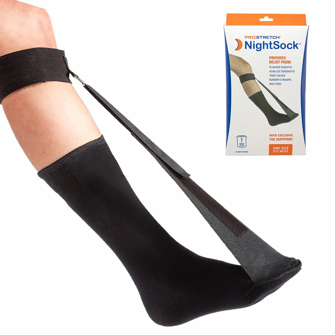Chaussette de nuit ProStretch pour la fasciite plantaire et la tendinite d'Achille, alternative à la attelle de nuit, inclut un support exclusif pour les orteils pour un confort optimal, taille unique