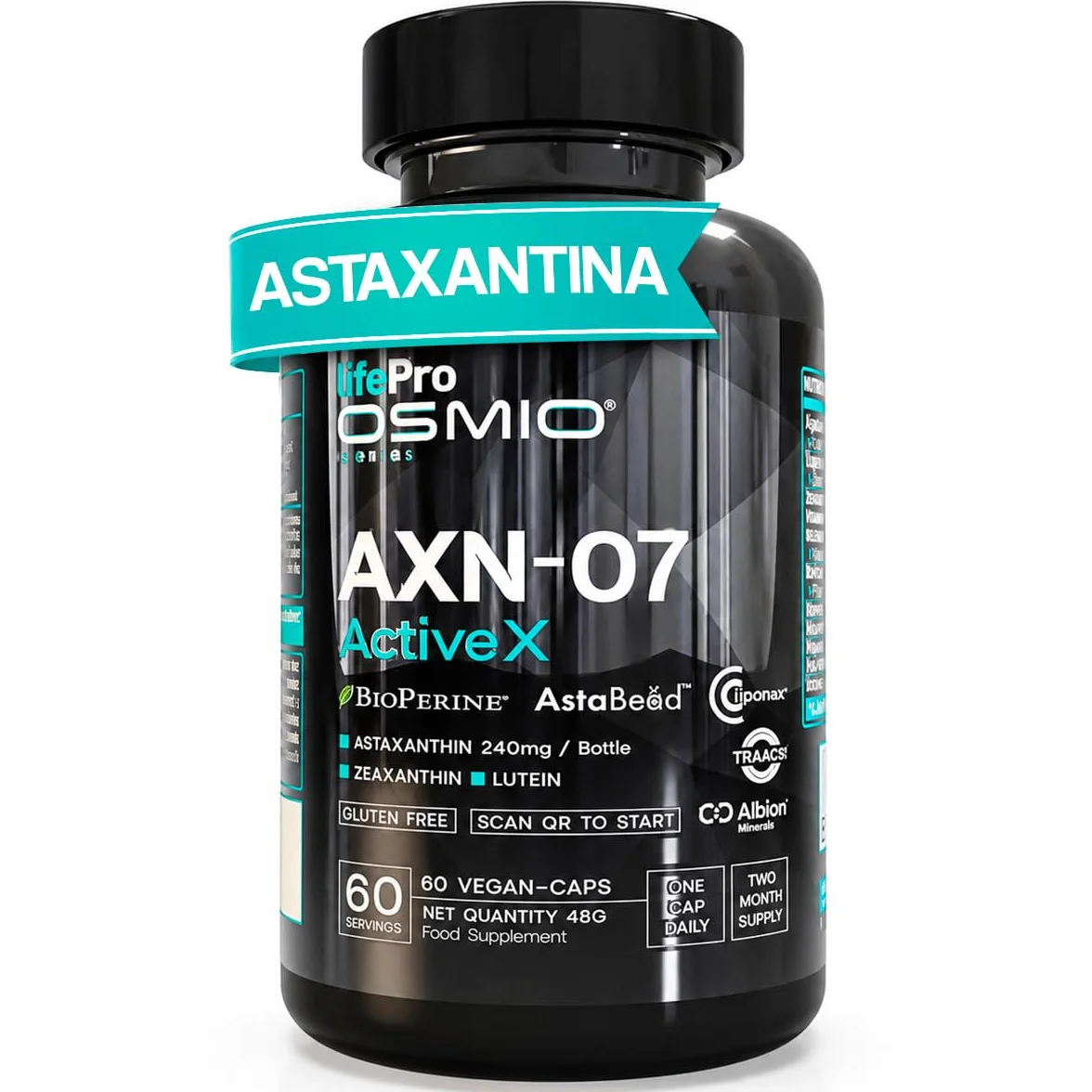Life Pro Osmium Astaxanthin Axn-07-60 gélules végétaliennes - Complément d'astaxanthine avec lutéine, zéaxanthine, vitamines et minéraux pour un régime végétalien