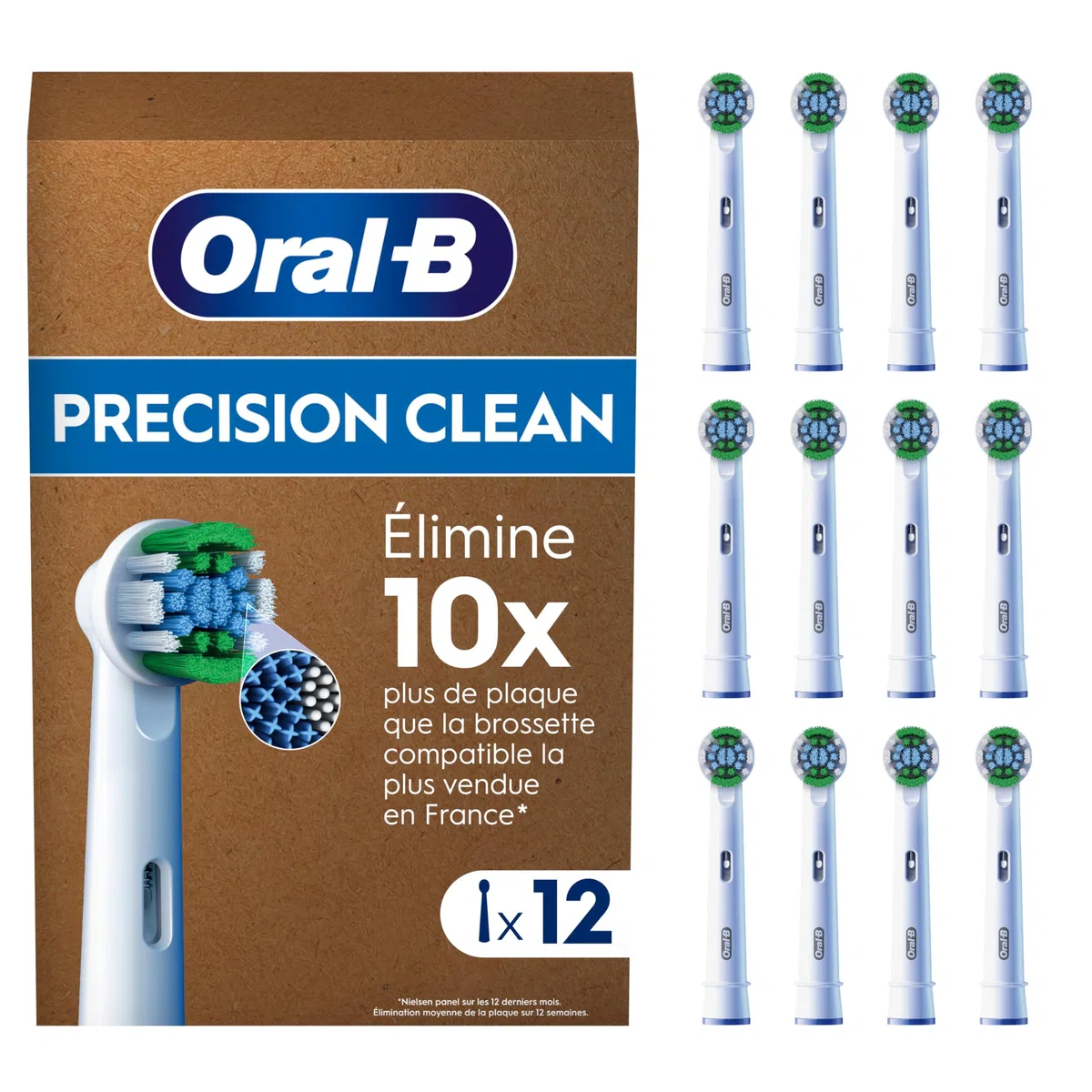 Oral-B Brossettes de Rechange Précision Clean, lot de 12, Blanches – Recharges Brosse à Dents Électrique Pro, Filaments Conçus pour un Nettoyage Précis et Doux sur les Gencives, en Carton