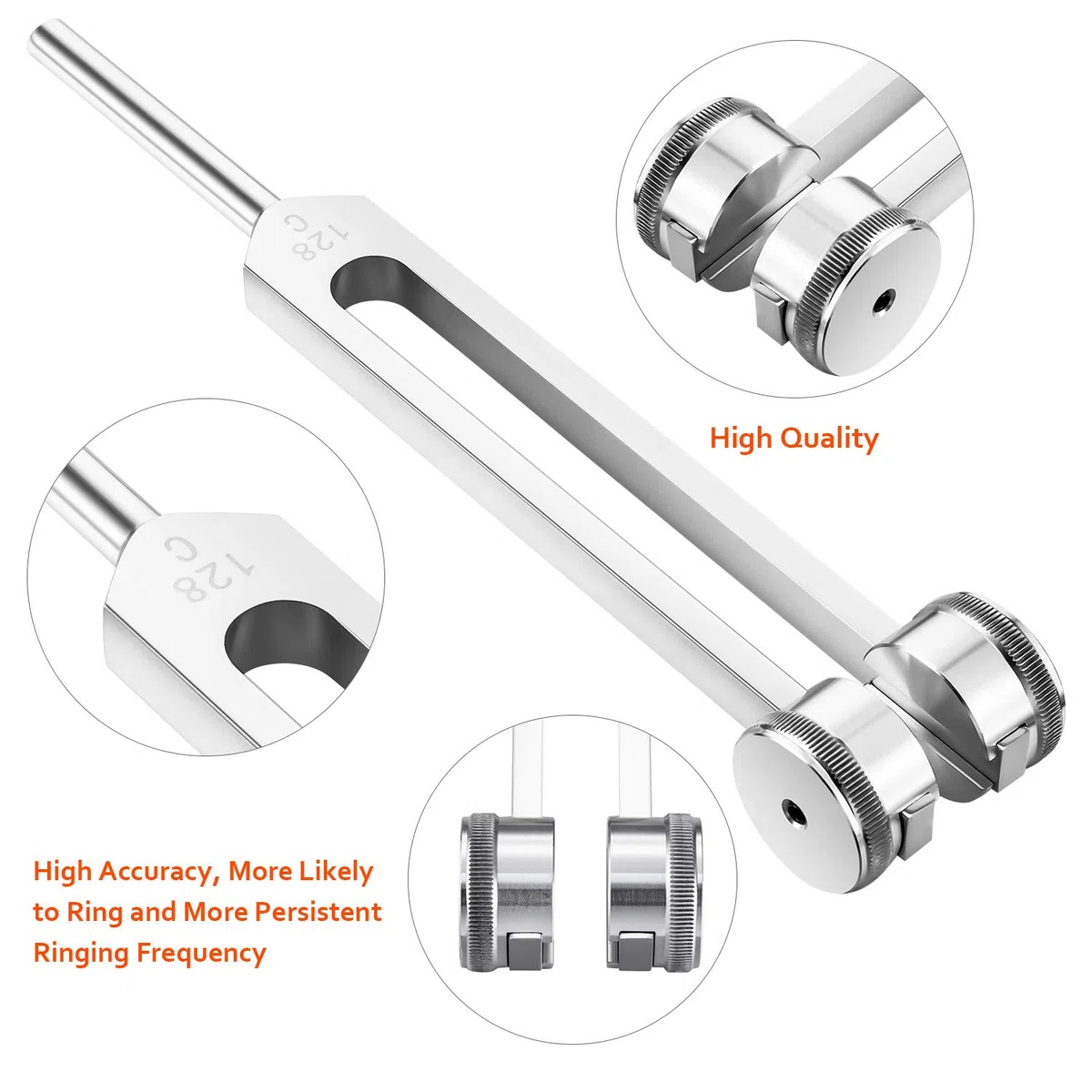 128 Hz Diapason en Aluminium Diapason en Alliage Offre une Réponse en Fréquence avec un Marteau en Silicone, un Outil de Réparation et un Chiffon de Nettoyage Emballé dans un Sac en Velours Doux