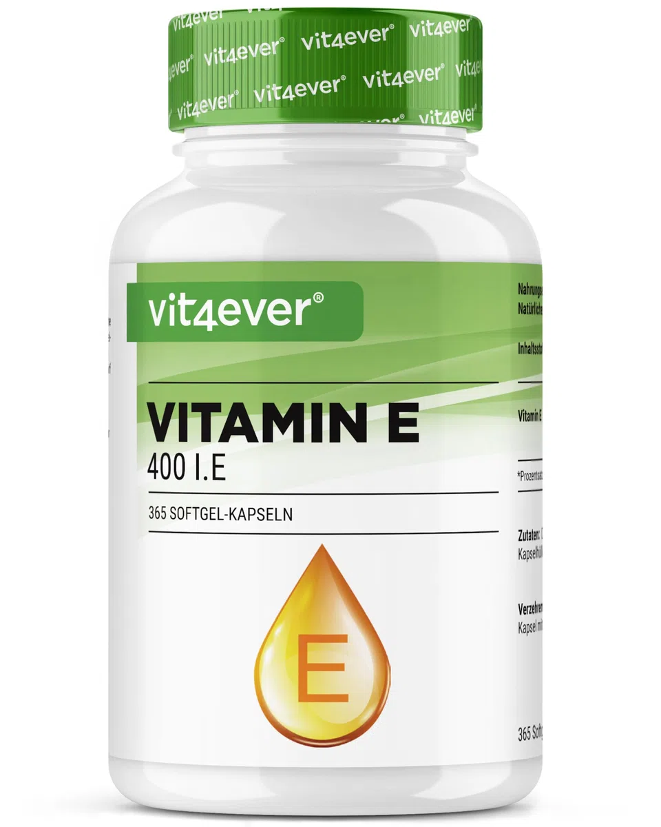 Vitamine E 400 U.I. naturelle - 365 capsules softgel - Premium : vitamine E naturelle de tournesol - 12 mois d'approvisionnement - fortement dosé