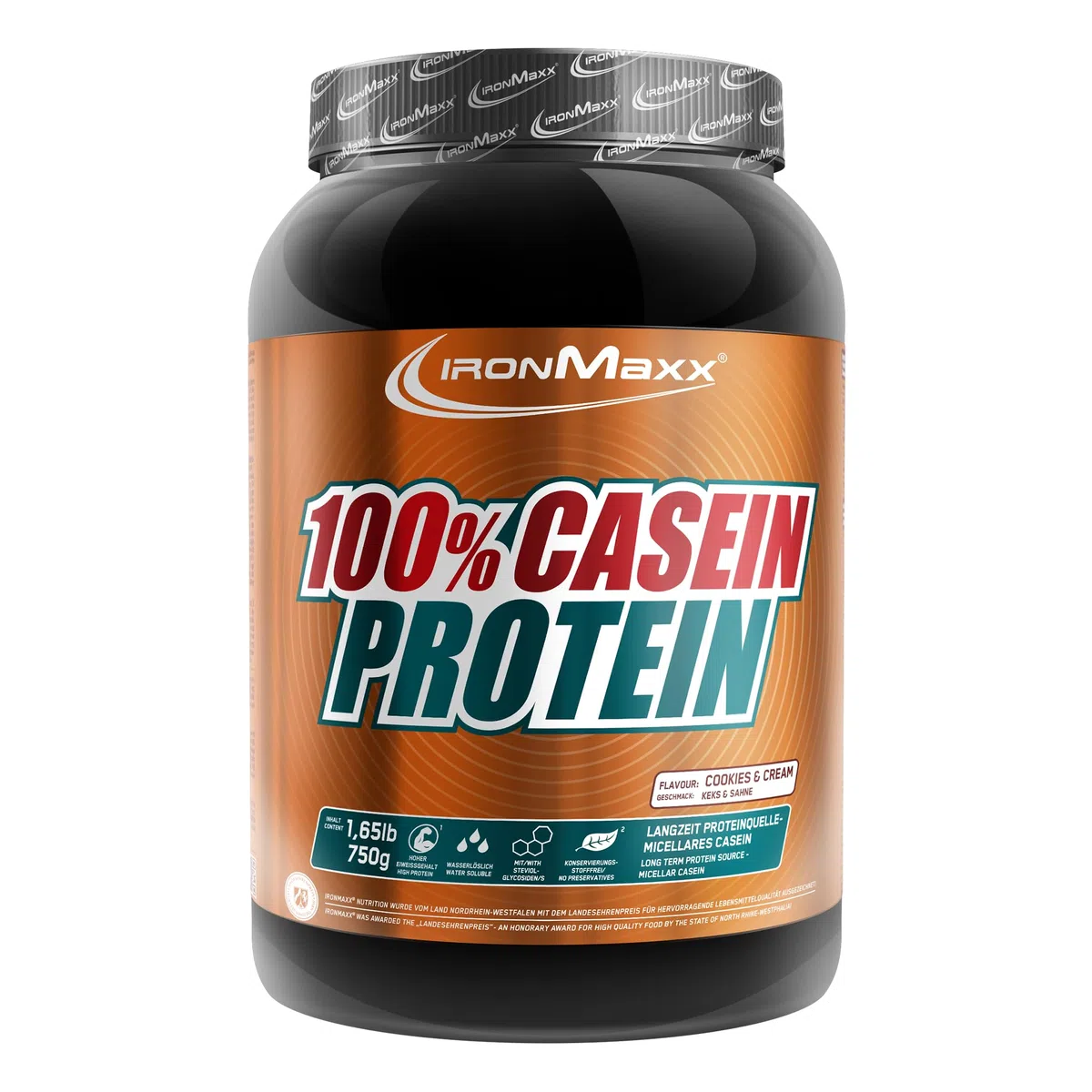 IronMaxx 100% Casein Protein Powder Cookies & Cream 750g – Caséine micellaire, protéine de caséine en poudre pour shake protéiné, nutrition fitness, musculation et apport protéiné