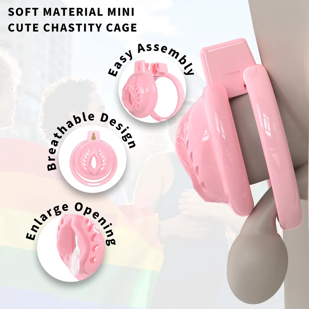 Cage de Chasteté pour Pénis de Sissy Sex Toýs Homme Cage de Pénis avec Serrure Dissimulée et 6 Anneaux Différents Petite Chastity Cage en Silicone avec Cathéter pour Bondage le Pénis (Pink,A)
