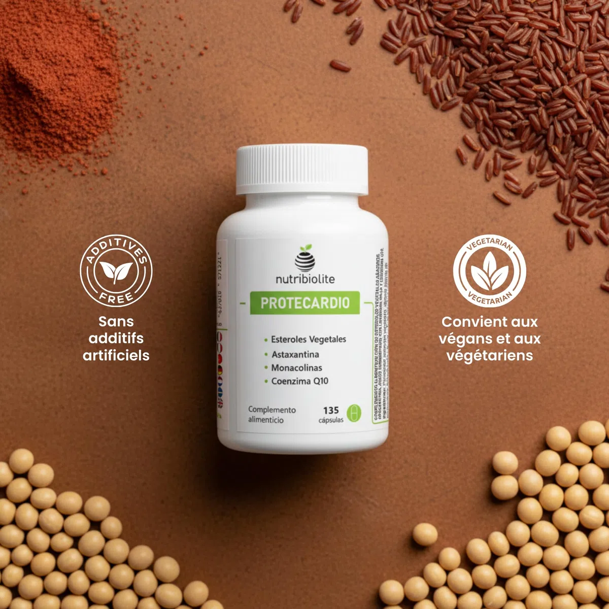 Stérols Végétaux (Phytostérols), Levure de Riz Rouge (Monacolines), Astaxanthine et Coenzyme Q10 – Cholestérol et Triglycérides – 135 gélules – Végan – Sans additifs | Protecardio Nutribiolite