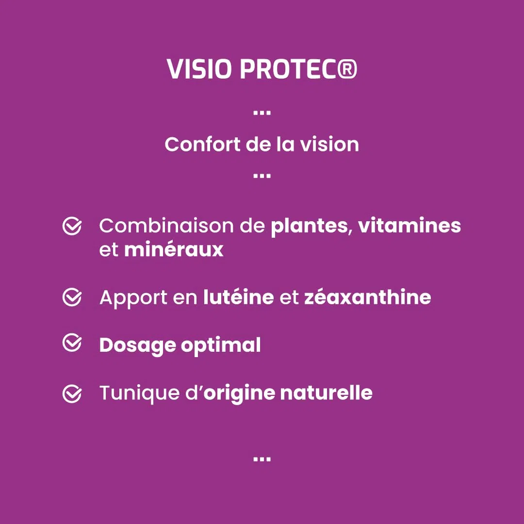 Complément alimentaire VISIO PROTEC - 60 gélules - Pour les yeux et la vision - Myrtille, Lutéine, Zéaxanthine, vitamines et minéraux - Développé en France