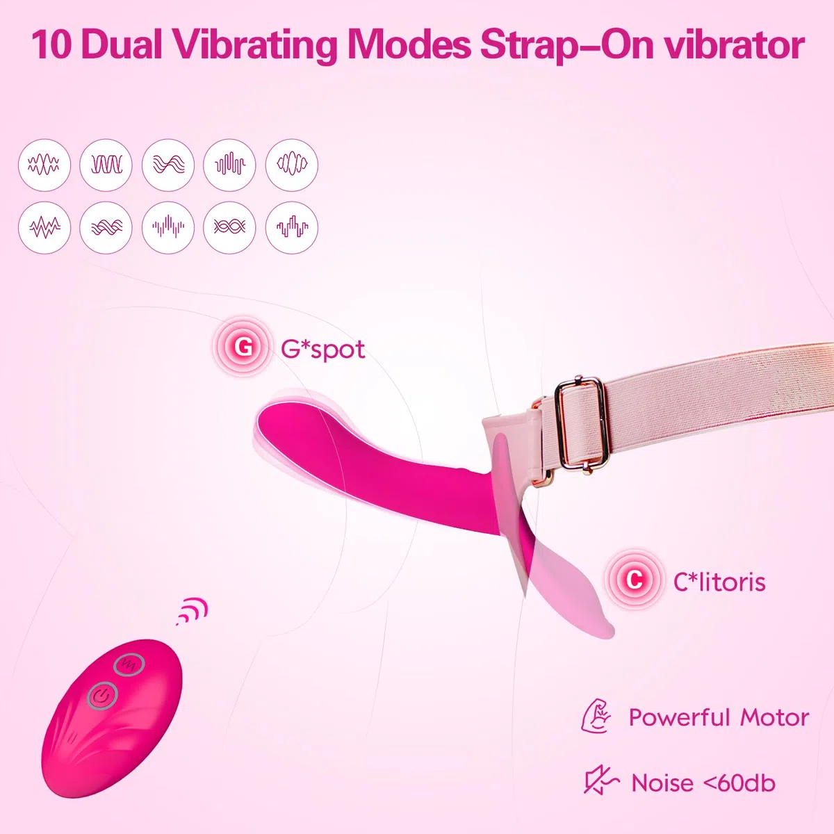 Gode Ceinture Vibrant Sextoys, Wordone Godes Ceintures Harnais Portables avec 10 Vibrations Doubles, Télécommande Godemiché Vibromasseur&Clit Stimulation, Jouet Adulte pour Femme Couple (A1005FR-Rose)