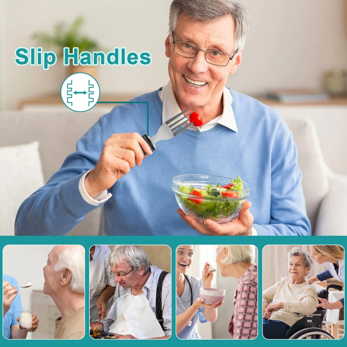 4 Pièces Cuillère Couvert Parkinson Easy Grip Cuillère Parkinson Anti Tremblement Fourchette Parkinson Pliable avec épaisse Poignée Couverts pour Handicapés Personnes âgées (Noir)