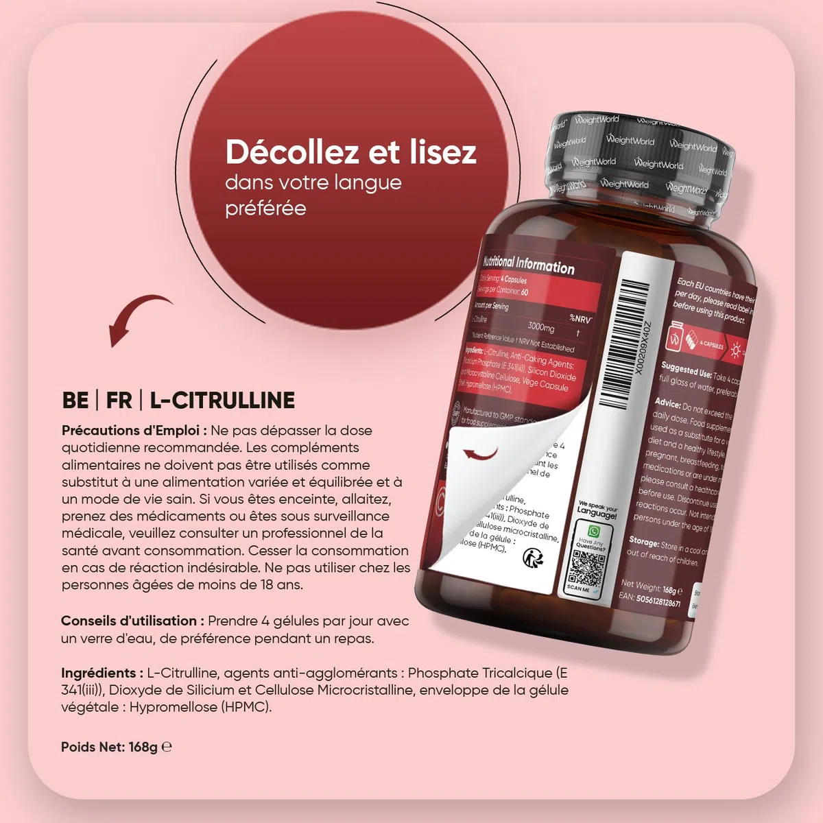 L Citrulline 3000mg, 240 Gélules Vegan Multi-Usages, Acide Aminé Citrulline Poudre Encapsulée pour 2 Mois sans Stéarate de Magnésium