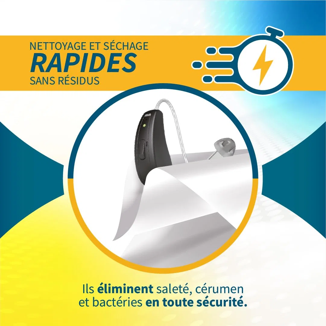 200 lingettes nettoyantes en boîte – nettoyage rapide et efficace pour appareils auditifs, smartphones et lunettes de soleil – Format maxi pratique
