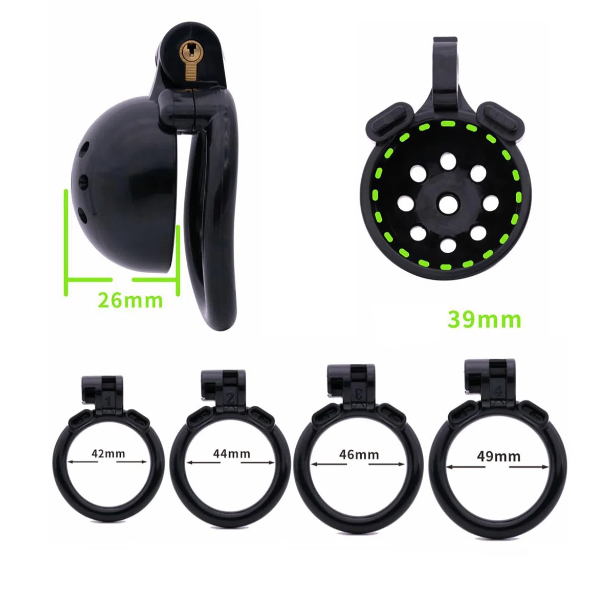 Petite cage à pénis Sex toy Chastity Cage pour homme avec 4 anneaux péniens Cage à pénis creuse et aérée pour SM fétichisme, jeux de bondage Ceinture de chasteté Produits pour adultes (Black,B)