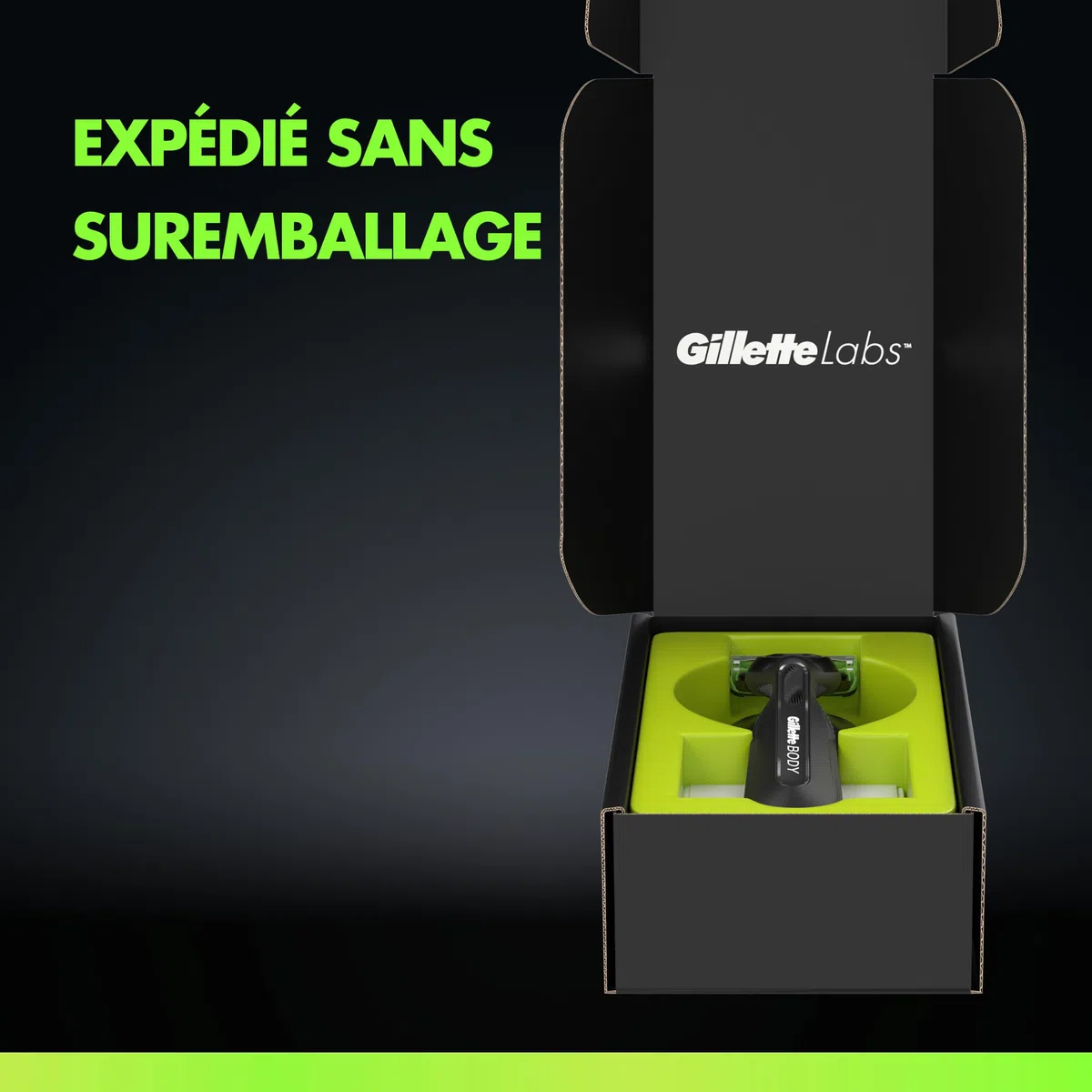 Gillette Labs Body + Intimate Rasoir Intime Homme, 5 Cartouches, Noir – Conçu pour le Rasage du Corps et du Pubis, Lames avec une Barre Anti-Poils Incarnés et Irritation, Manche Facile à Gripper