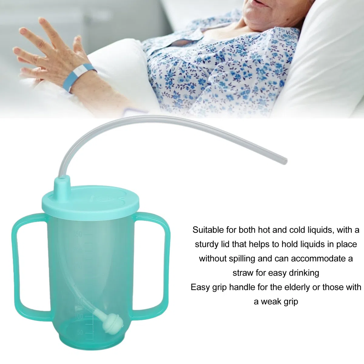 Fyearfly Gobelet De Convalescence pour Adulte, Gobelet d'alimentation De Convalescence Sûr, Résistant Aux Fuites, Résistant à la Chaleur, avec Paille étendue, pour Patients âgés, 350 ML