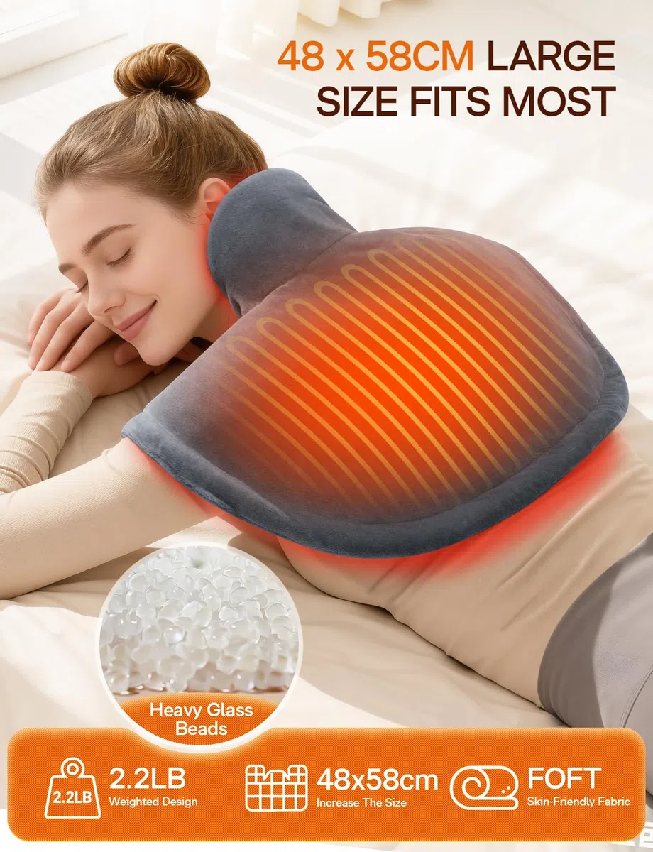 ALLJOY Coussin Chauffant pour le Cou Dos, 48x58cm Chauffante Electrique pour les Epaules 2.2LB, 4 Niveaux de Chaleur, 90 Minutes Automatique, Lavable en Machine,Blocs chauffants Cadeaux Homme Femme