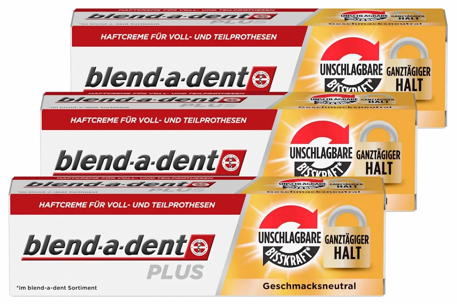 Lot de 3 flacons de crème adhésive Blend-a-dent Plus de 40 g - Sans goût - Duokraft