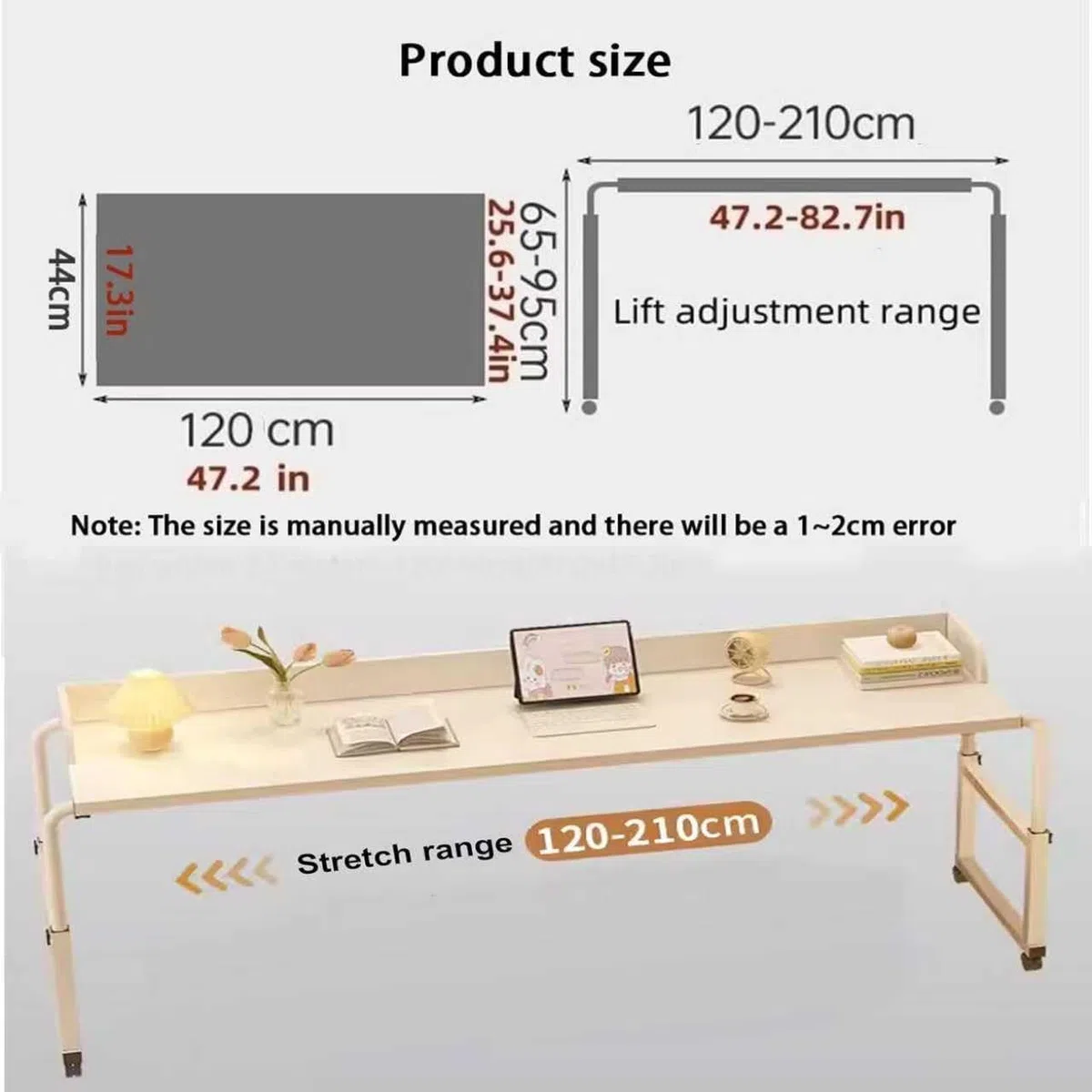 Table de lit réglable en hauteur avec roulettes