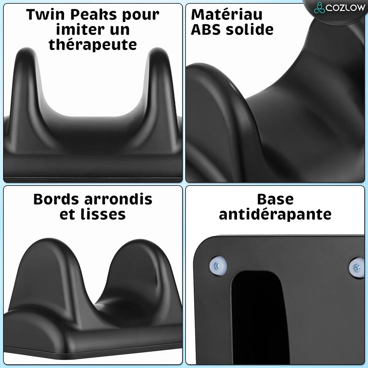 Cozlow Outil de massage pour libération du psoas – Noir – Étireur musculaire des muscles fléchisseurs du dos et des hanches – Masseur de tissus profonds pour soulager la douleur – par Cozlow
