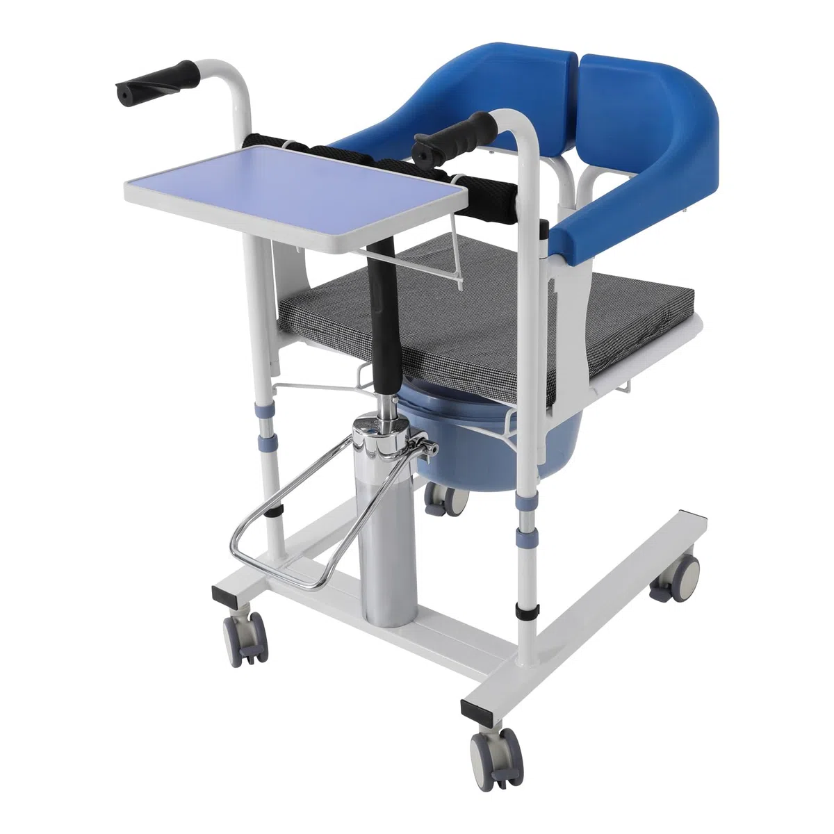 Chaise de transfert hydraulique pour patients avec une capacité de charge de 220 livres, système hydraulique réglable en hauteur et 4 roues TPE, freins inclus pour le soin des personnes en