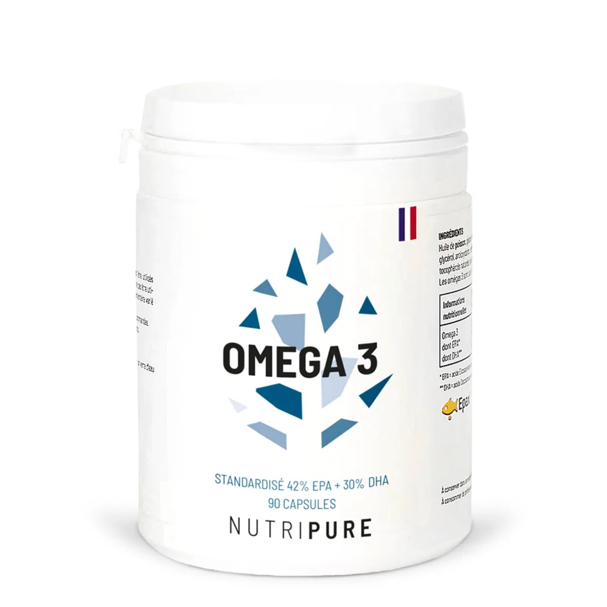 Nutripure | Omega 3 Epax® 2400 mg | EPA 1260 mg & DHA 900 mg | Huile Poissons Sauvages | Pureté TotOx <7 | Cerveau, Vision & Cœur | Sans Odeur | 90 Gélules | 1 Mois | Made in France
