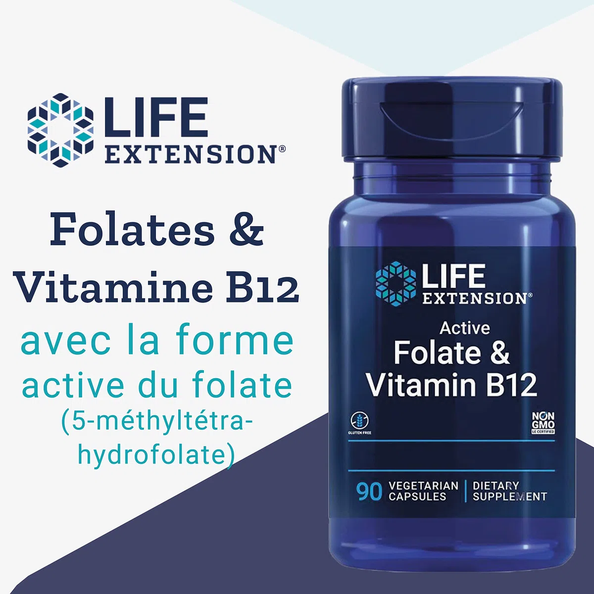Life Extension, Bioactive Folate & Vitamine B12, Hautement Dosé, 90 Capsules végétaliennes, Végétarien, Sans Gluten, Sans Soja, Sans OGM
