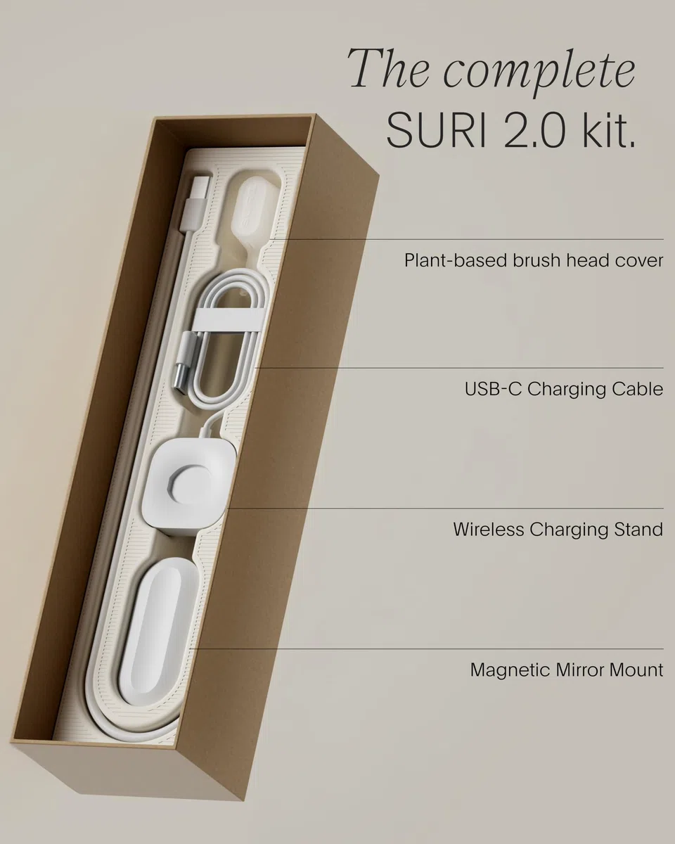 SURI Brosse à dents électrique Sonic 2.0 avec capteur de pression | 1 mois + batterie | Brosse à dents électrique adultes | Brosses à dents soniques | Rose