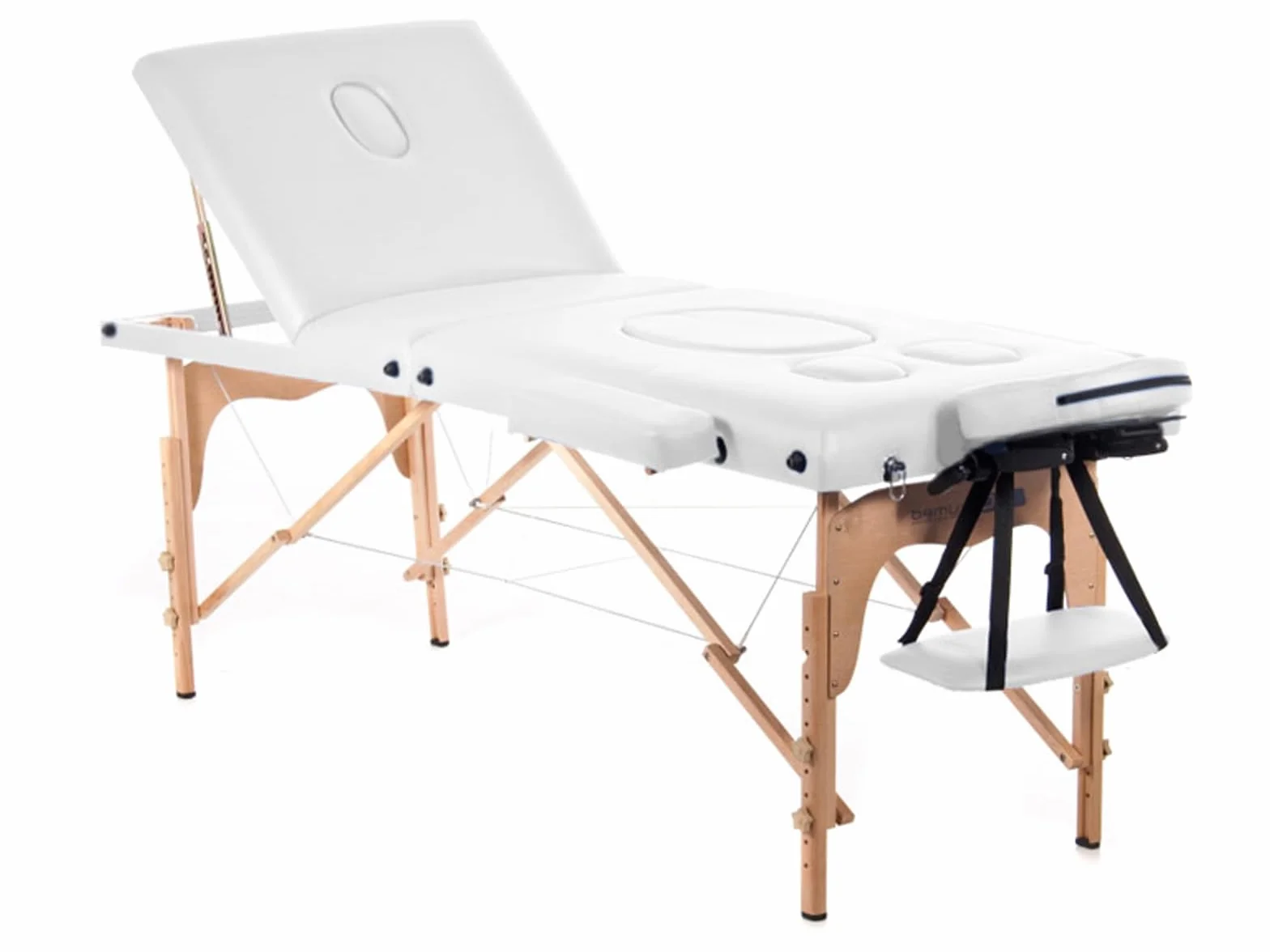QUIRUMED Table de Massage Grossesse Pliable, 194 x 70 cm, Blanc, Bois, Simili-Cuir, Trou pour barrière, Trou du Visage, tête Amovible, jusqu'à 150 kg