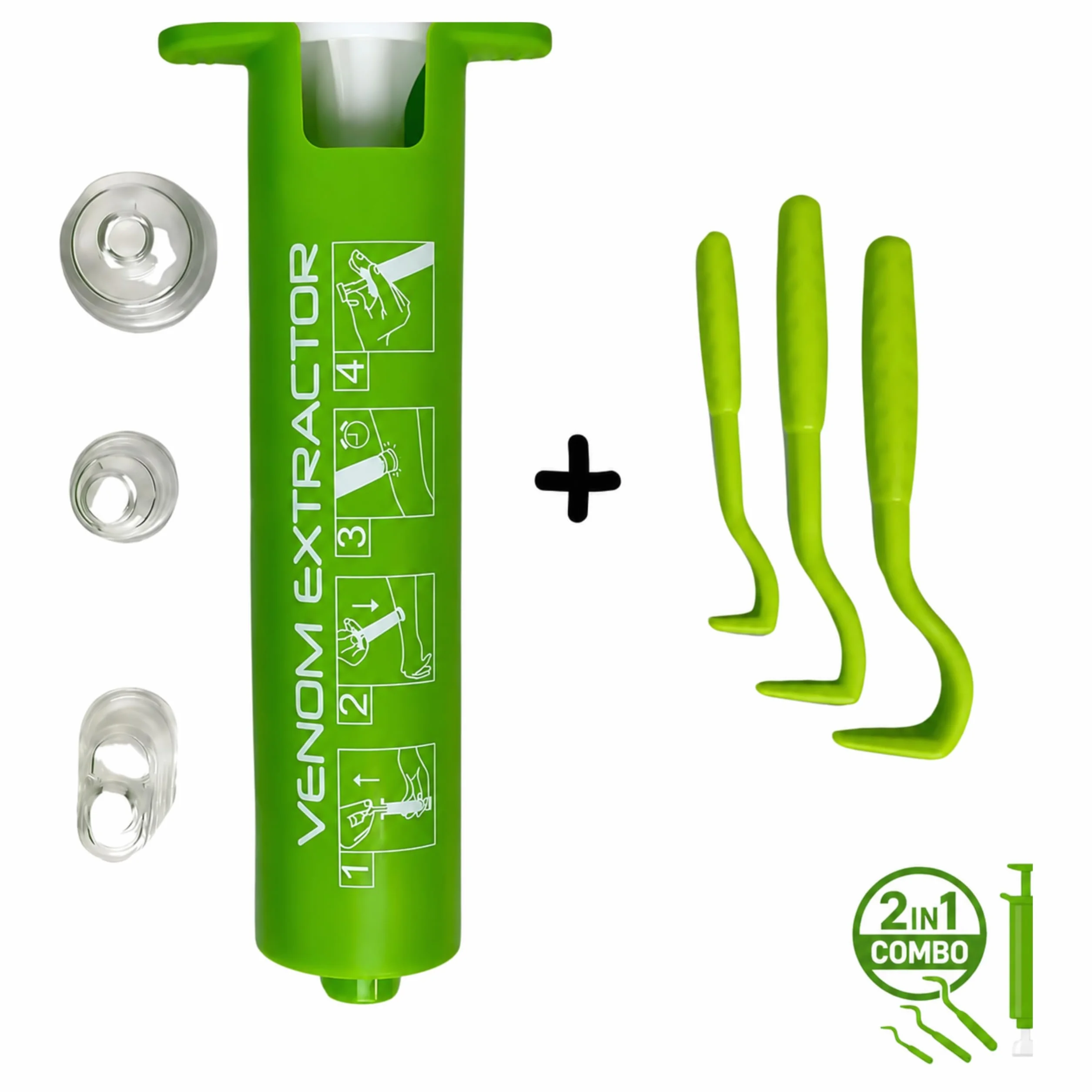 Kit 2 en 1 - Combo | Aspivenin + Tire Tique dans Un Seul Coffret | Extracteur de Venin | Crochet pour Enlever Les Tiques |