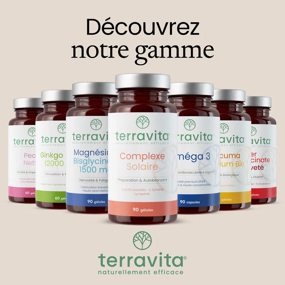 COMPLEXE SOLAIRE 4 en 1 | Nutroxun® + Céramosides® + Lycopène + Zinc Bisglycinate | Teint Hâlé et Naturel | Formule Autobronzante sans Bêta-carotène | 90 Gélules Vegan | Fabriqué en France | Terravita