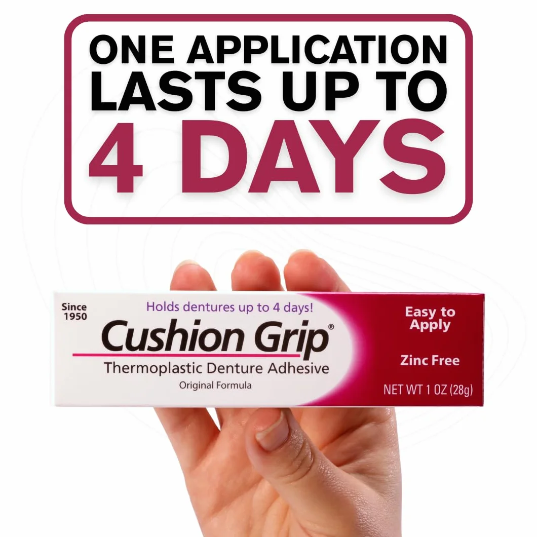 Cushion Grip - Adhésif souple pour prothèses dentaires en thermoplastique souple et pliable pour le remontage et le serrage 1 oz (28 grammes)