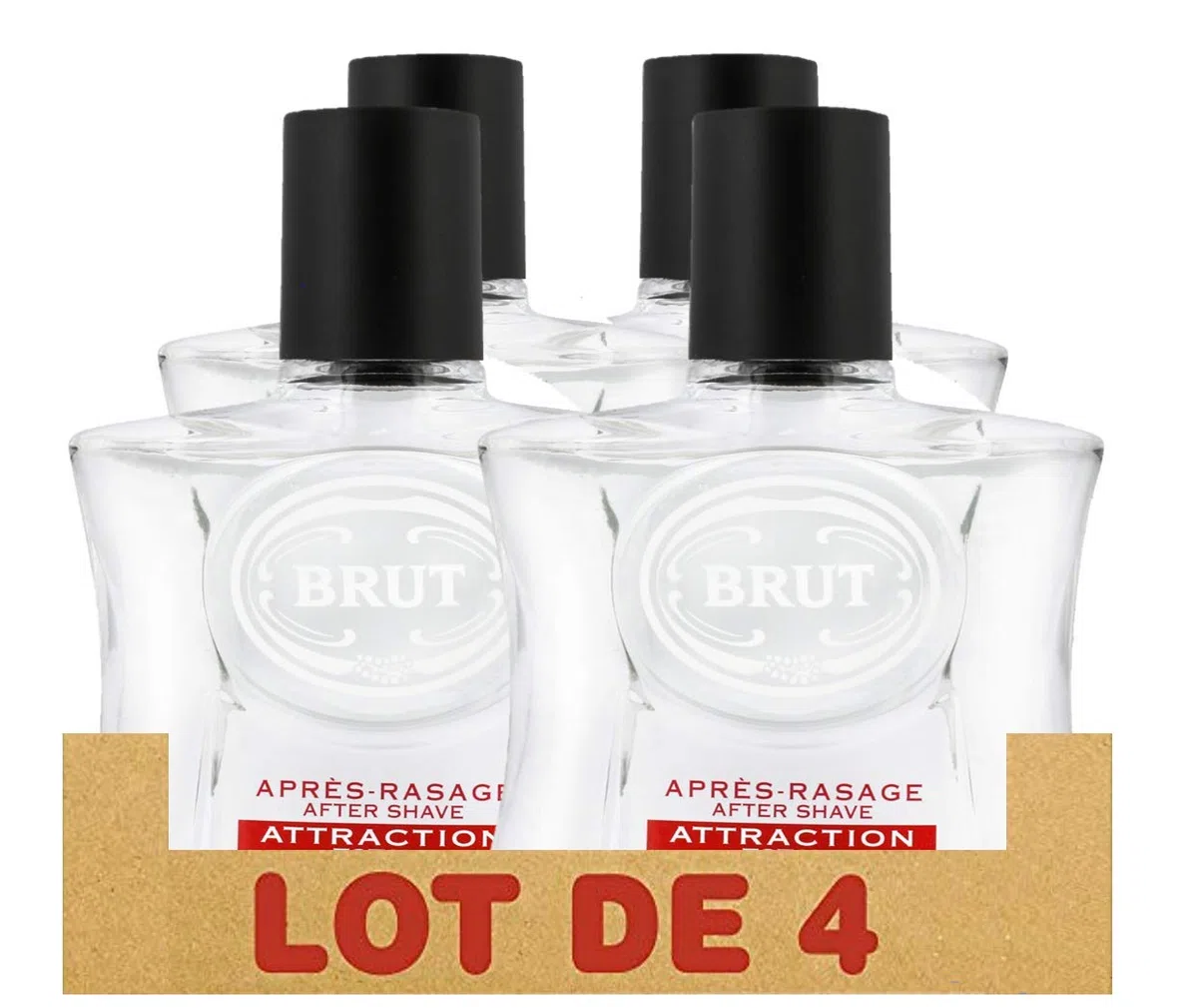Brut Attraction Totale Après Rasage Homme Parfum Elégant et Boisé Flacon (Lot de 4 x 100 ml)