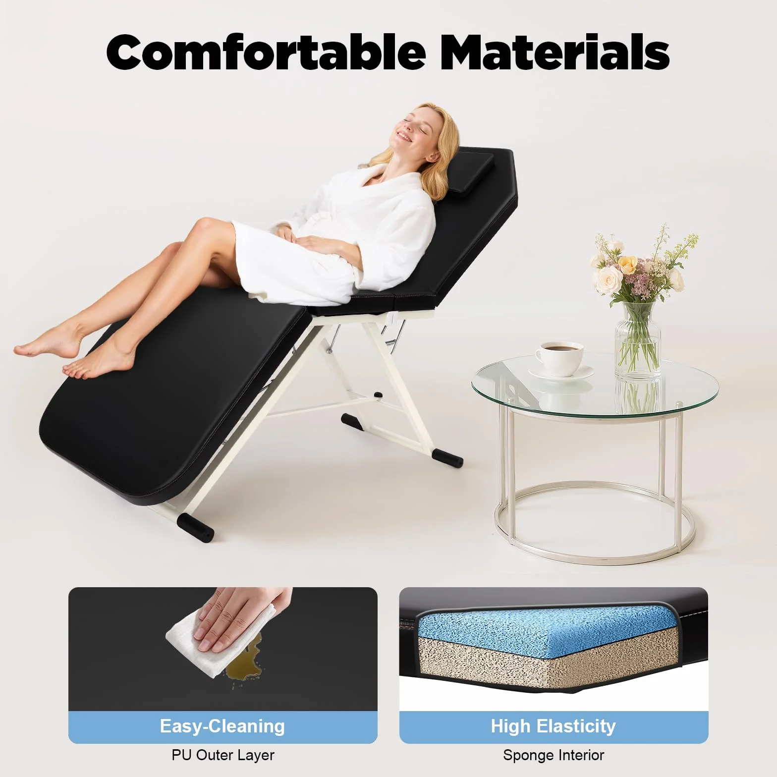 Lit cosmétique - Table de massage portable - Lit de salon de spa pliable avec 3 zones - Lit de massage mobile - Chaise de massage - Chaise de massage en PVC - Pour masseurs professionnels
