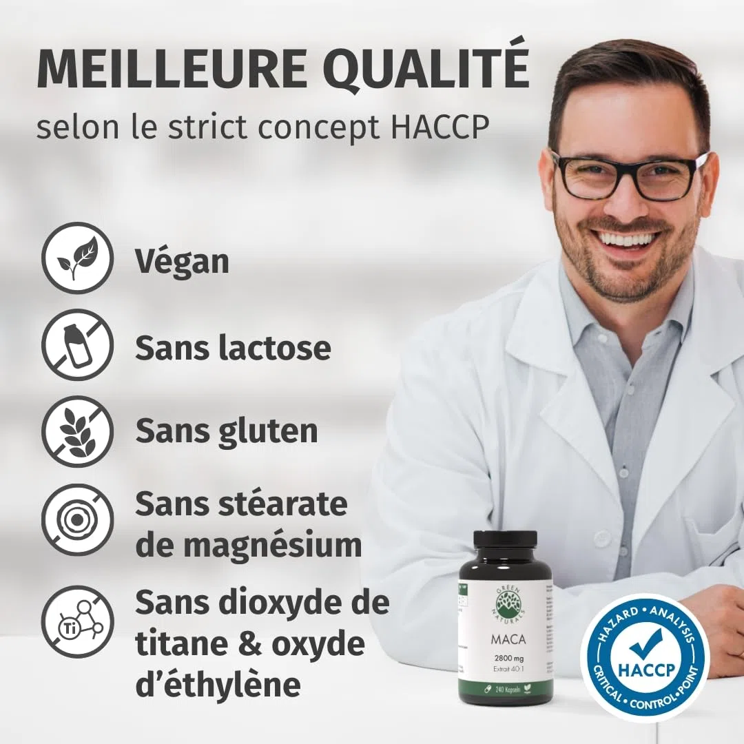 Green Naturals Maca Noir-Rouge-Jaune 40:1 – 2 800 mg extrait – 240 gélules | Équivaut à 112 000 mg de maca · Vegan · Cure de 2 mois · Testé en laboratoire
