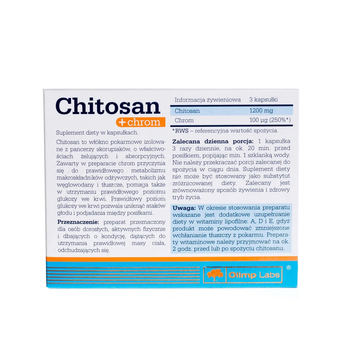 Olimp Chitosan + Chrome Paquet de 1 x 30 Capsules - Nouvelle Formule Renforcée - Pour les Personnes Minceur