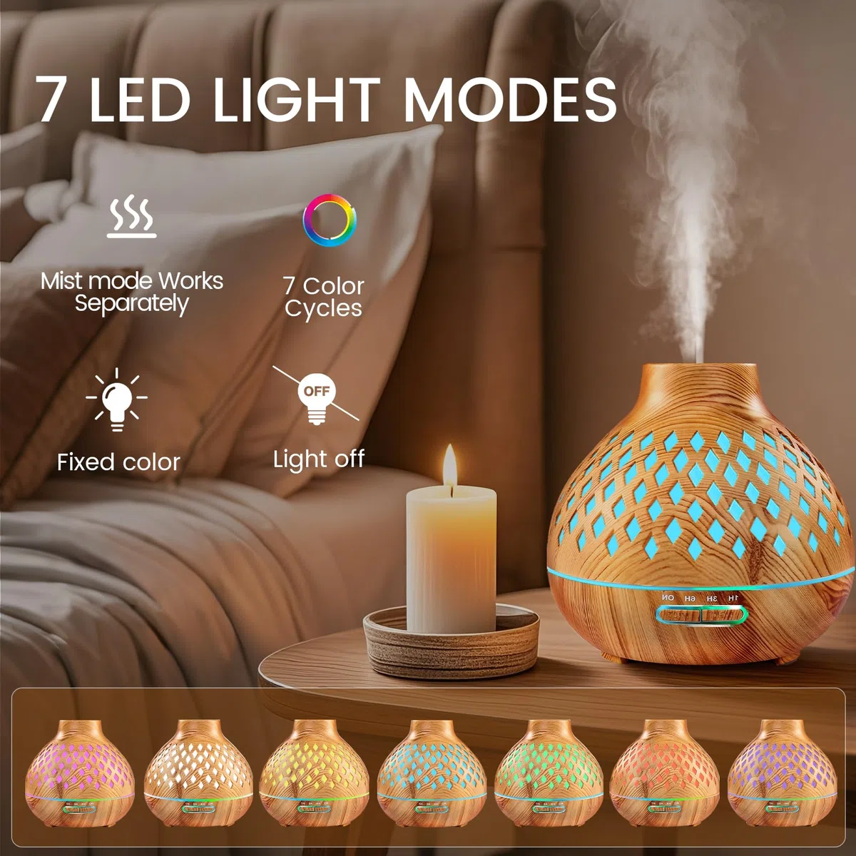 AESHORY Diffuseur d'huiles Essentielles 550ML, Diffuseur de Parfum avec 12x5ML Huiles Essentielles, Humidificateur Ultrasonique avec 7 Couleurs Lumières LED, Arrêt Automatique, pour Maison, Yoga, Spa
