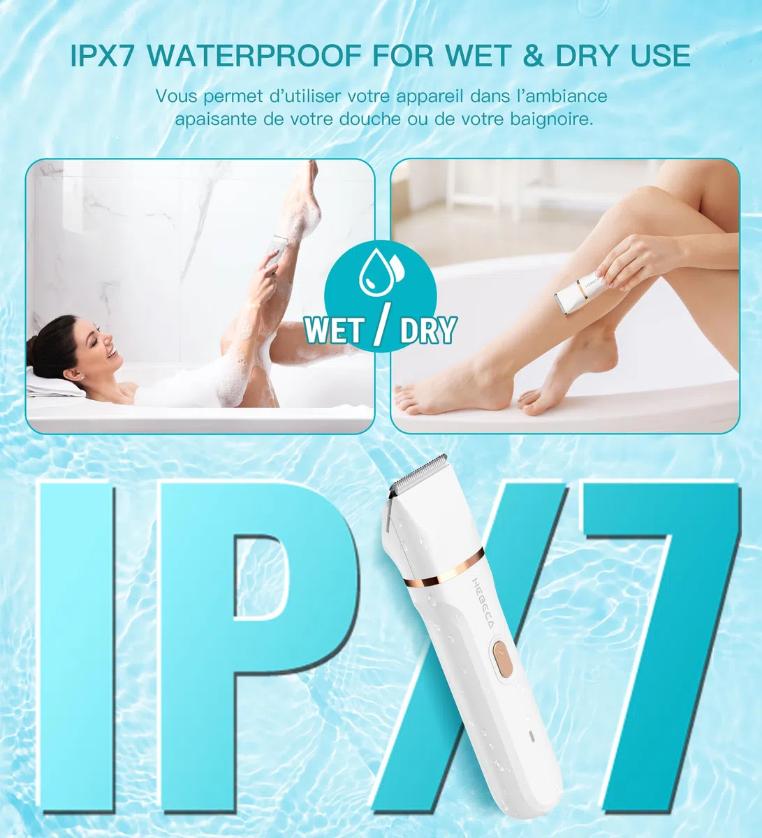 Hebeca Tondeuse de bikini électrique 3 en 1 pour femme – Rasoir faciale et intime pour peaux sensibles – Imperméable et rechargeable