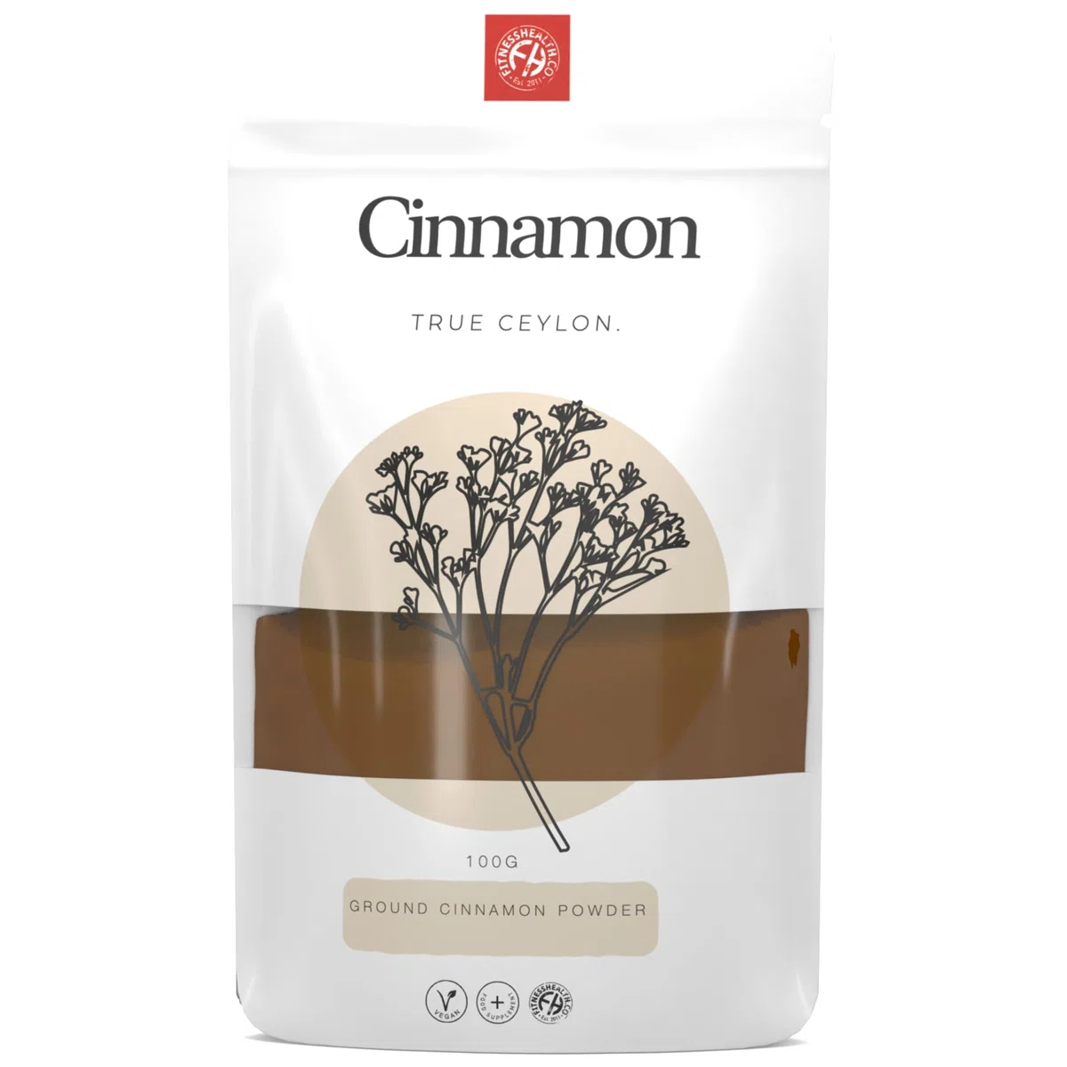 Fitness Health Poudre de cannelle biologique (vrai Ceylan) 100 g – Poudre de cannelle de Ceylan bio – Poudre de cannelle moulue certifiée de qualité supérieure – Complément de cannelle de Ceylan pour